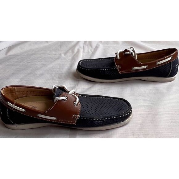Amali Men’s Driving Moccasin Perforated Navy Brown Cushioned Foot Loafers Sz 10 - Picture 10 of 12
